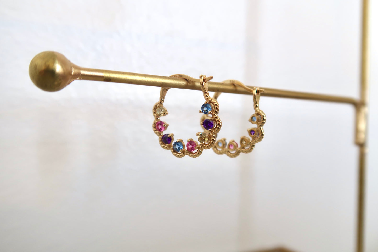 Colorful Gem Daisy Hoop Earring