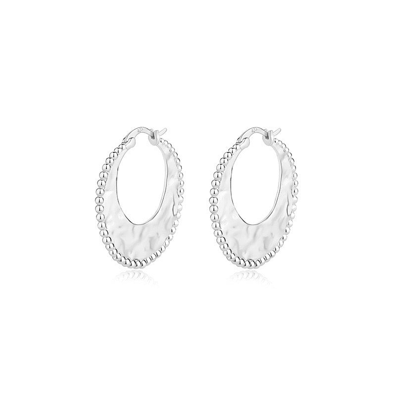 Hammered beaded edges Hoop Earrings