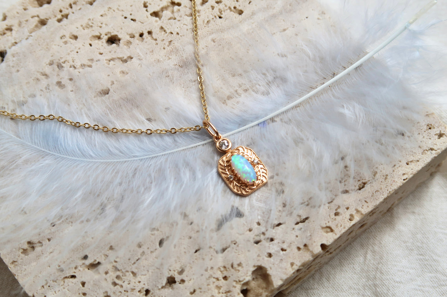 Oval Opal Laurel Pendant Necklace