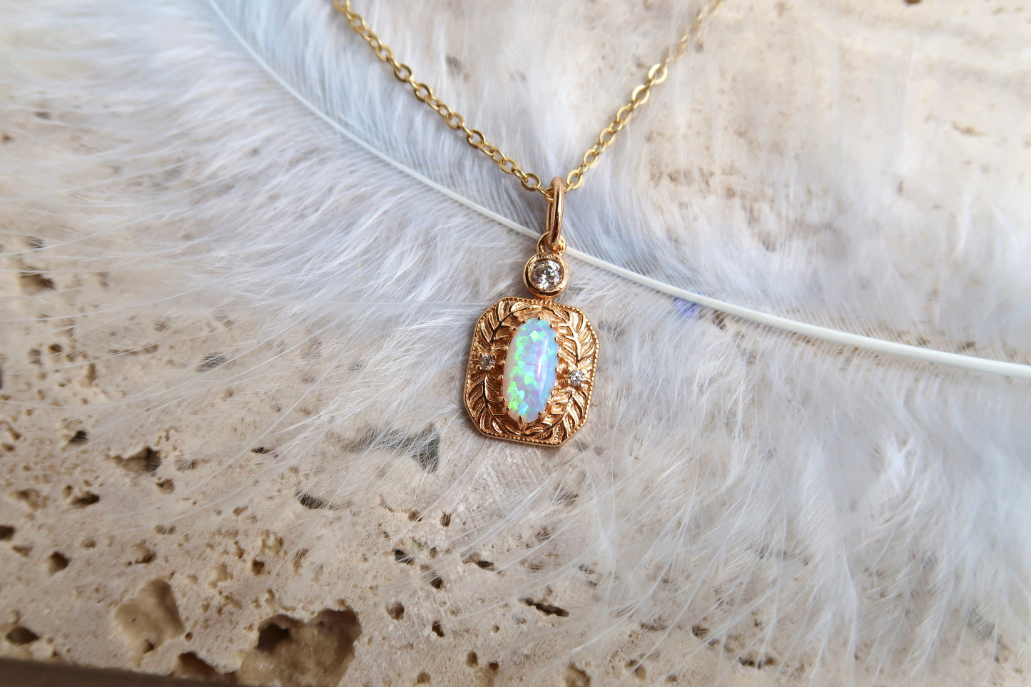 Oval Opal Laurel Pendant Necklace