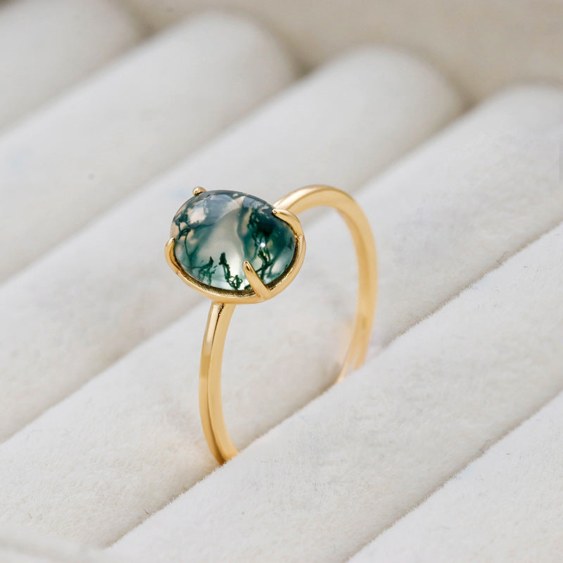 Natural Moss Agate Cabochon Ring