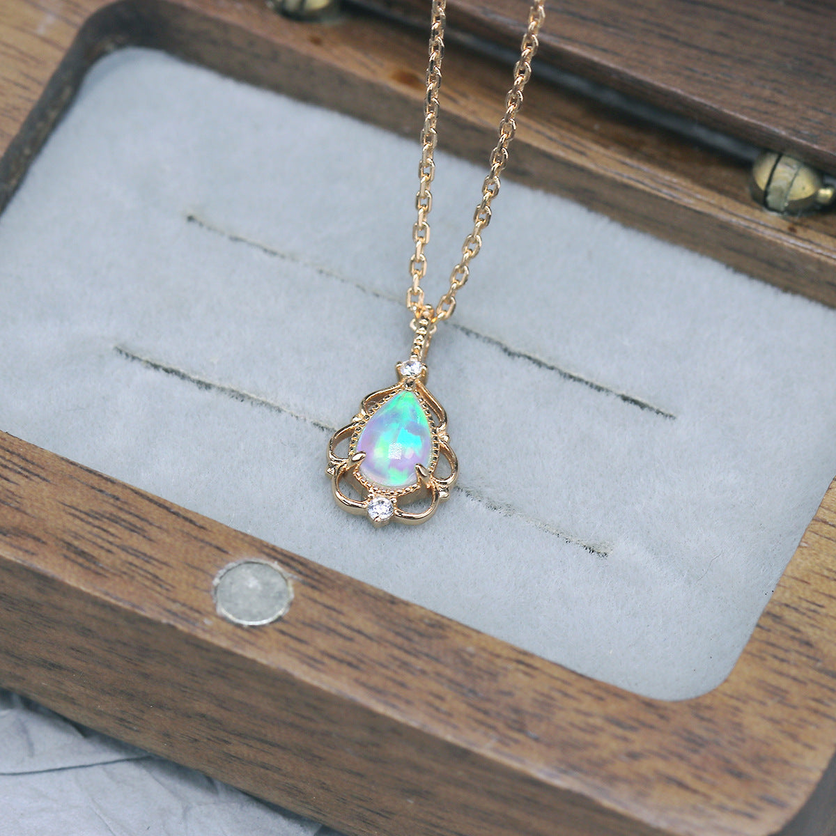 Fire Opal Teardrop Necklace