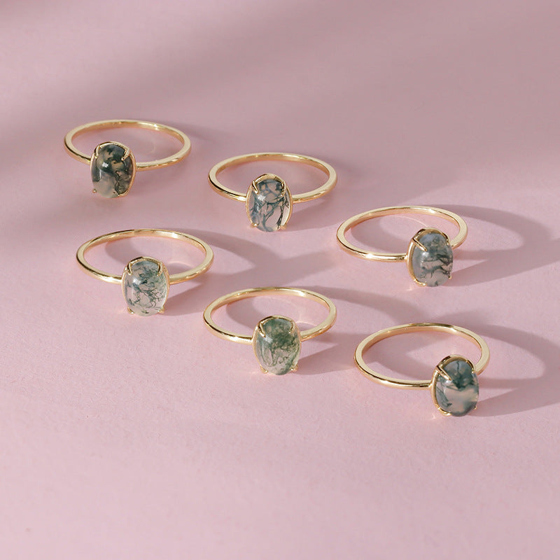 Natural Moss Agate Cabochon Ring