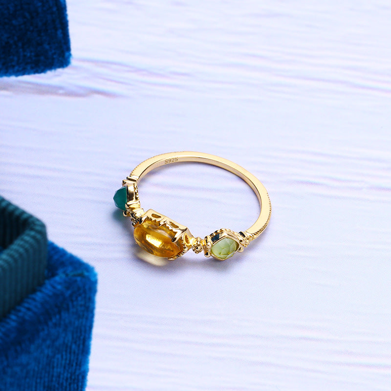 Natural Amber Green Onyx Ring