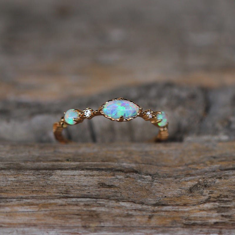 Delicate Natural Opal Trio Ring
