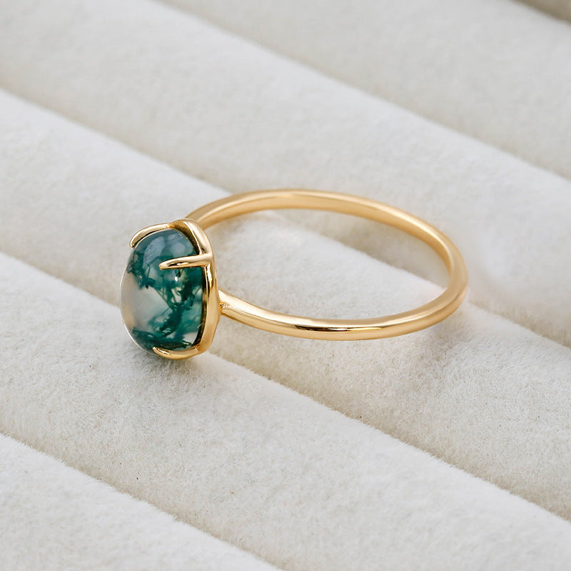 Natural Moss Agate Cabochon Ring