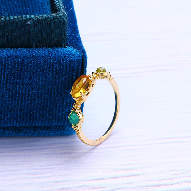 Natural Amber Green Onyx Ring