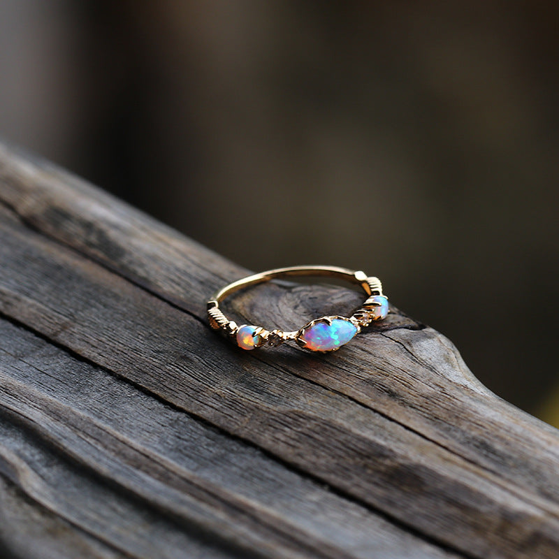Delicate Natural Opal Trio Ring