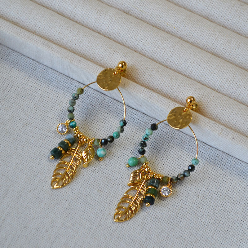 Emerald Bead Stud Earrings