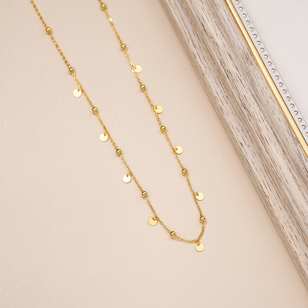 Stackable Tiny Disc Necklace And Diamond Double Necklace