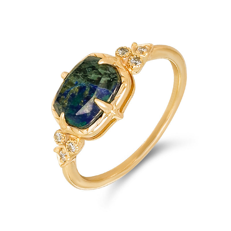 18K Gold Vermeil Natural Chrysocolla Ring