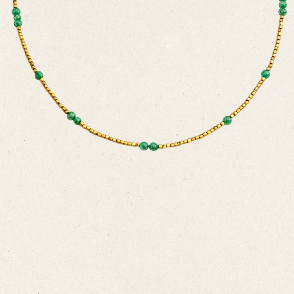 Green Beaded Gold Necklace