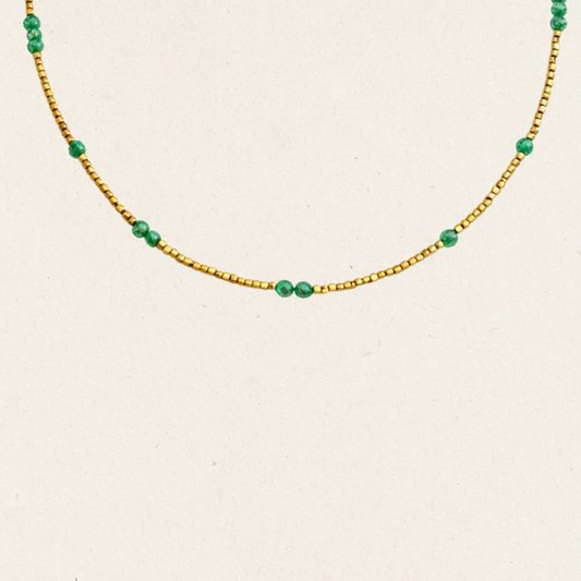 Green Beaded Gold Necklace