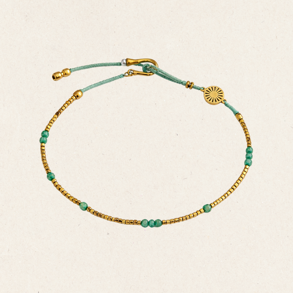 Green Beaded Gold Bracelet