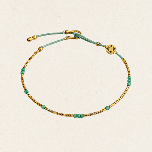 Green Beaded Gold Bracelet