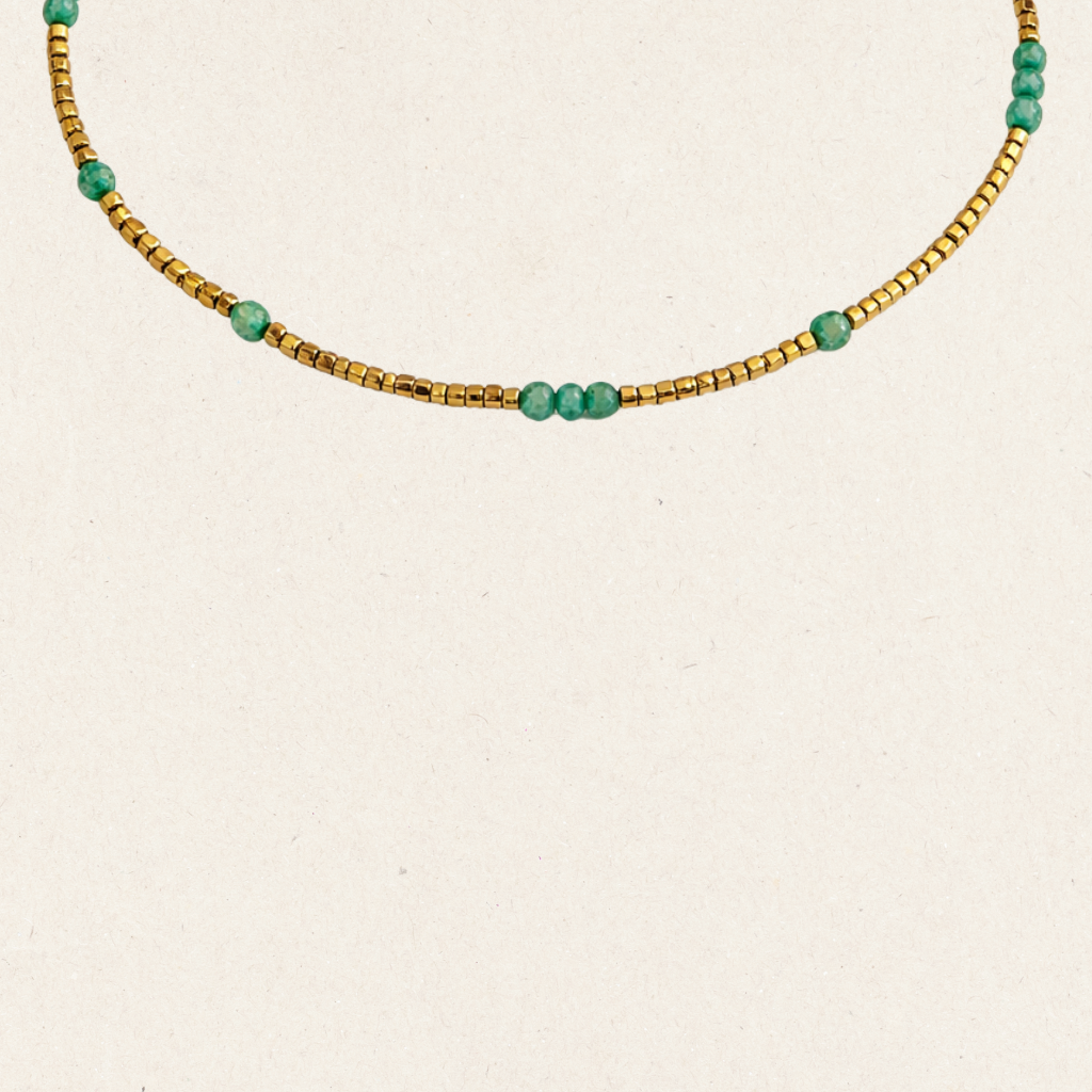 Green Beaded Gold Bracelet