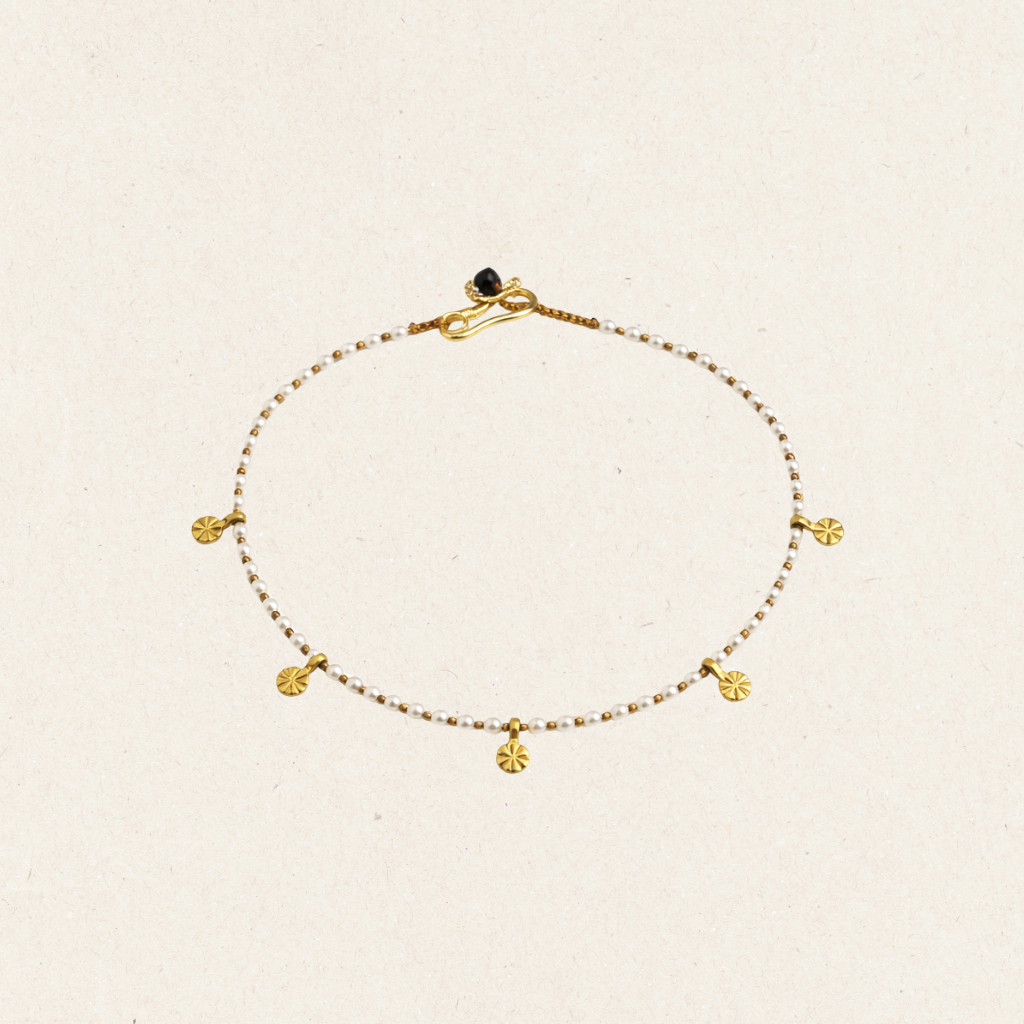 Pearl Beaded Gold Charm Bracelet