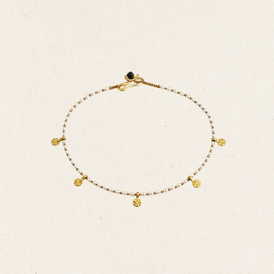Pearl Beaded Gold Charm Bracelet