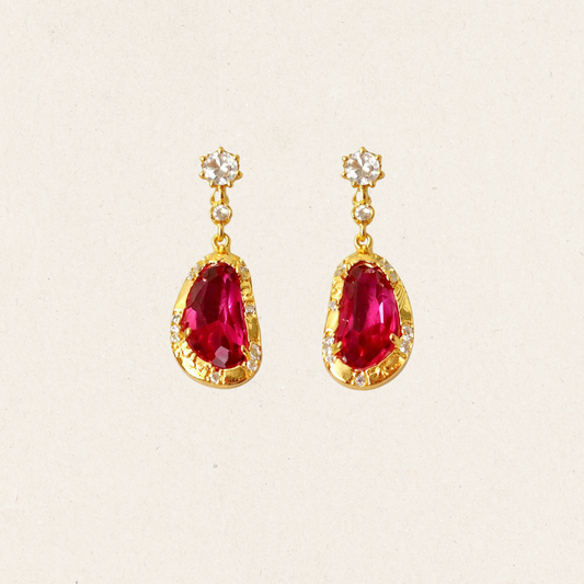Golden Ruby Drop Earrings