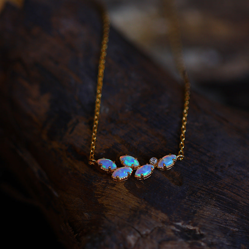 Gold Leaf-Shaped Opal Necklace
