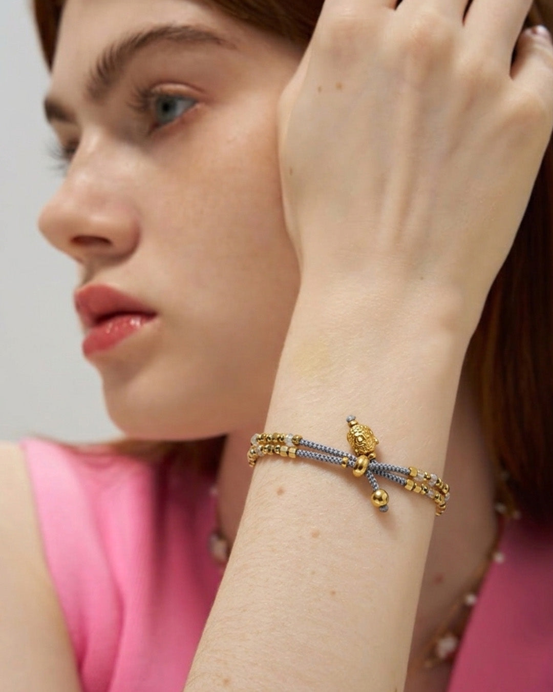 Gold Beaded Cord Bracelet