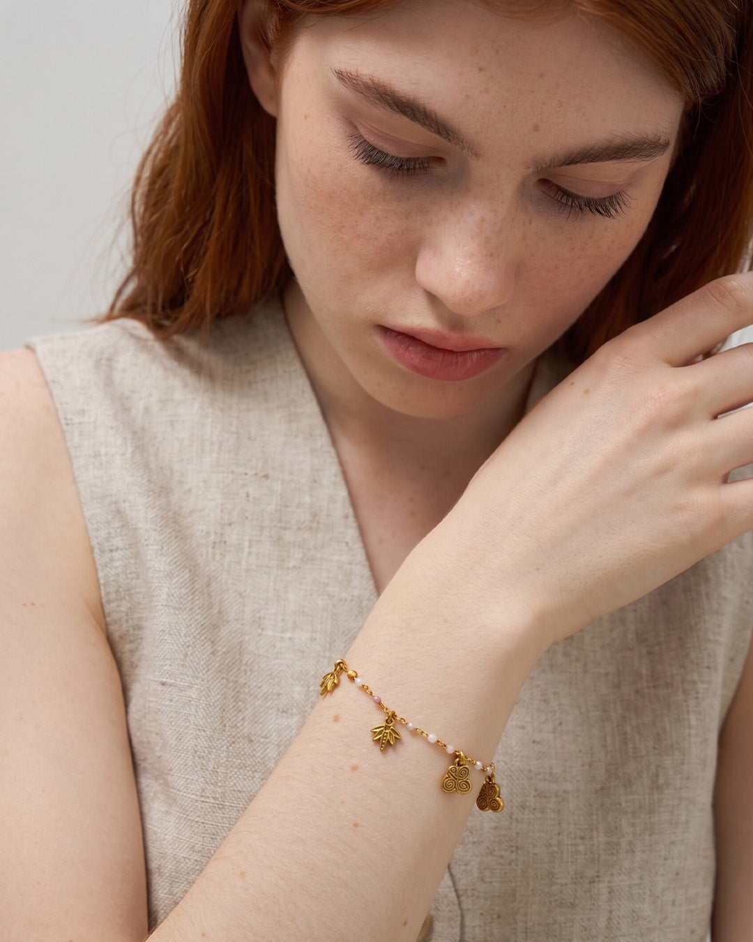 Gold Charm Beaded Bracelet