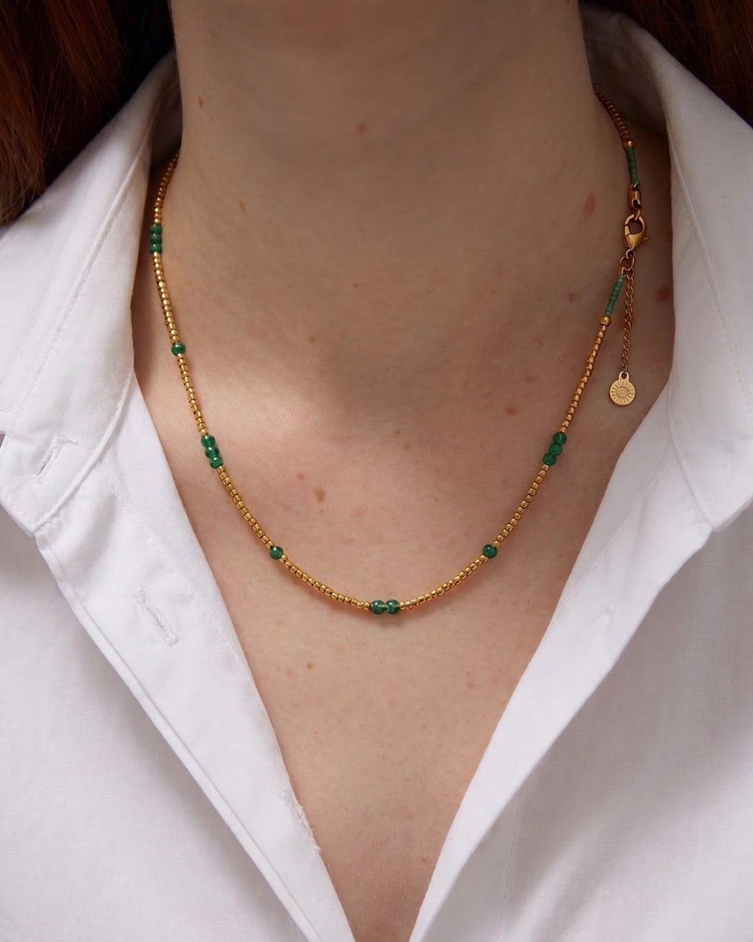 Green Beaded Gold Necklace