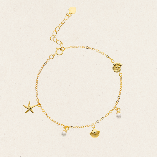 Tiny Starfish Ocean Charm Pearl Bracelet