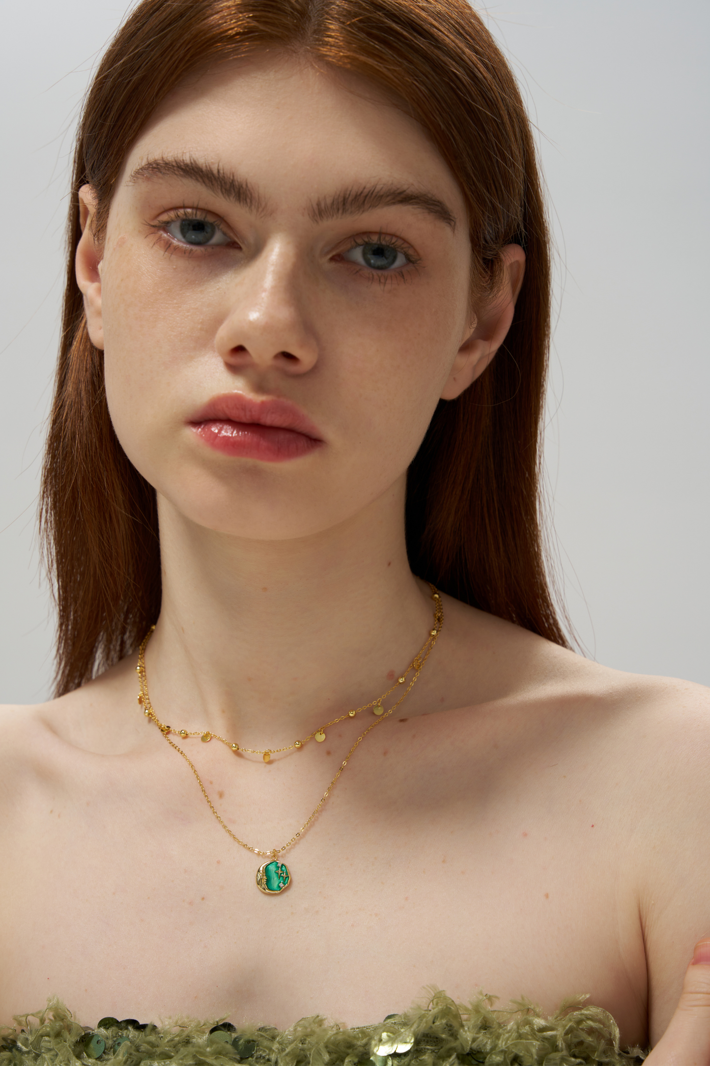 Green Moon Star Coin Necklace