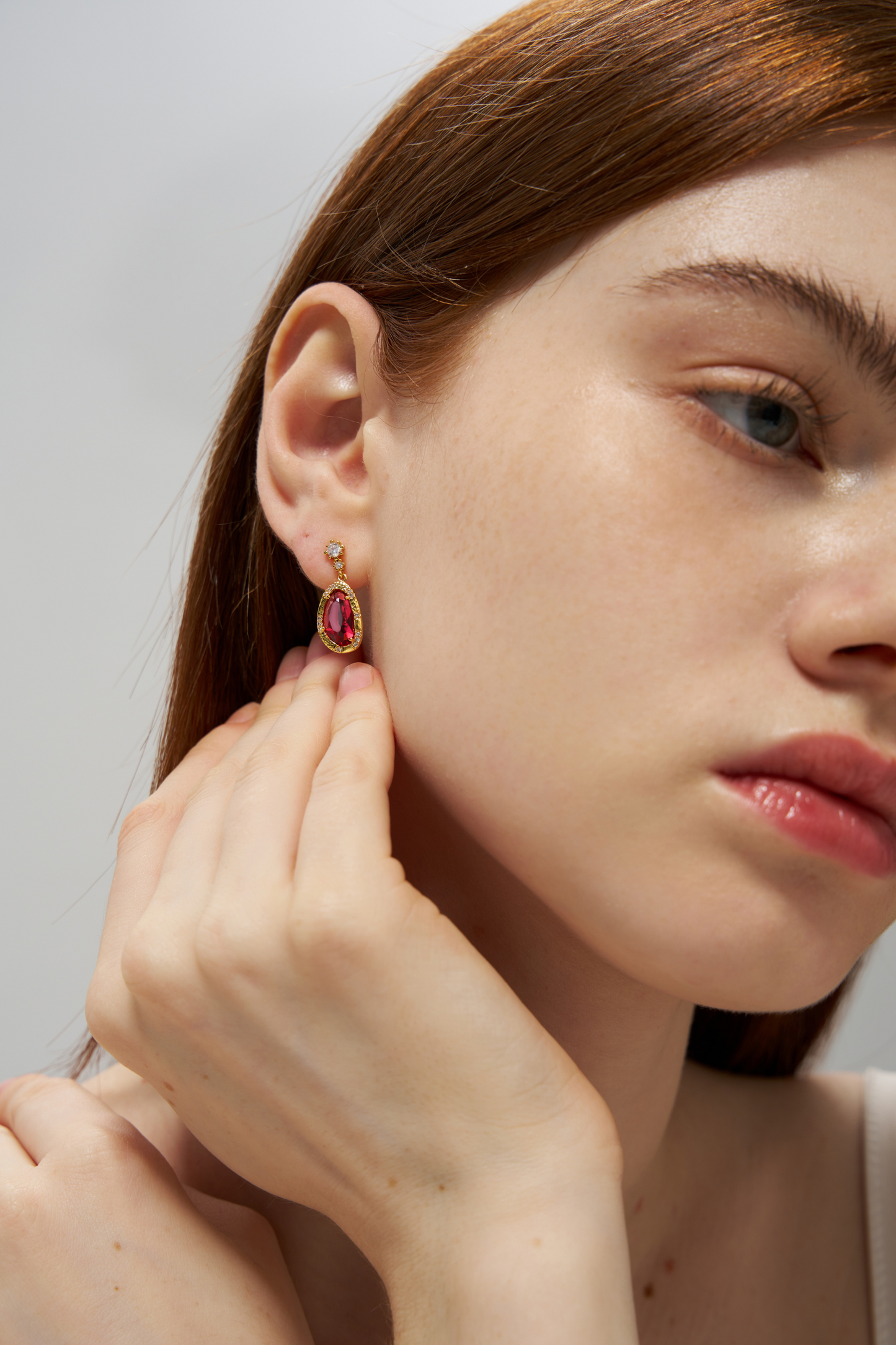 Magenta Ruby Gemstone Gold Stud Earrings