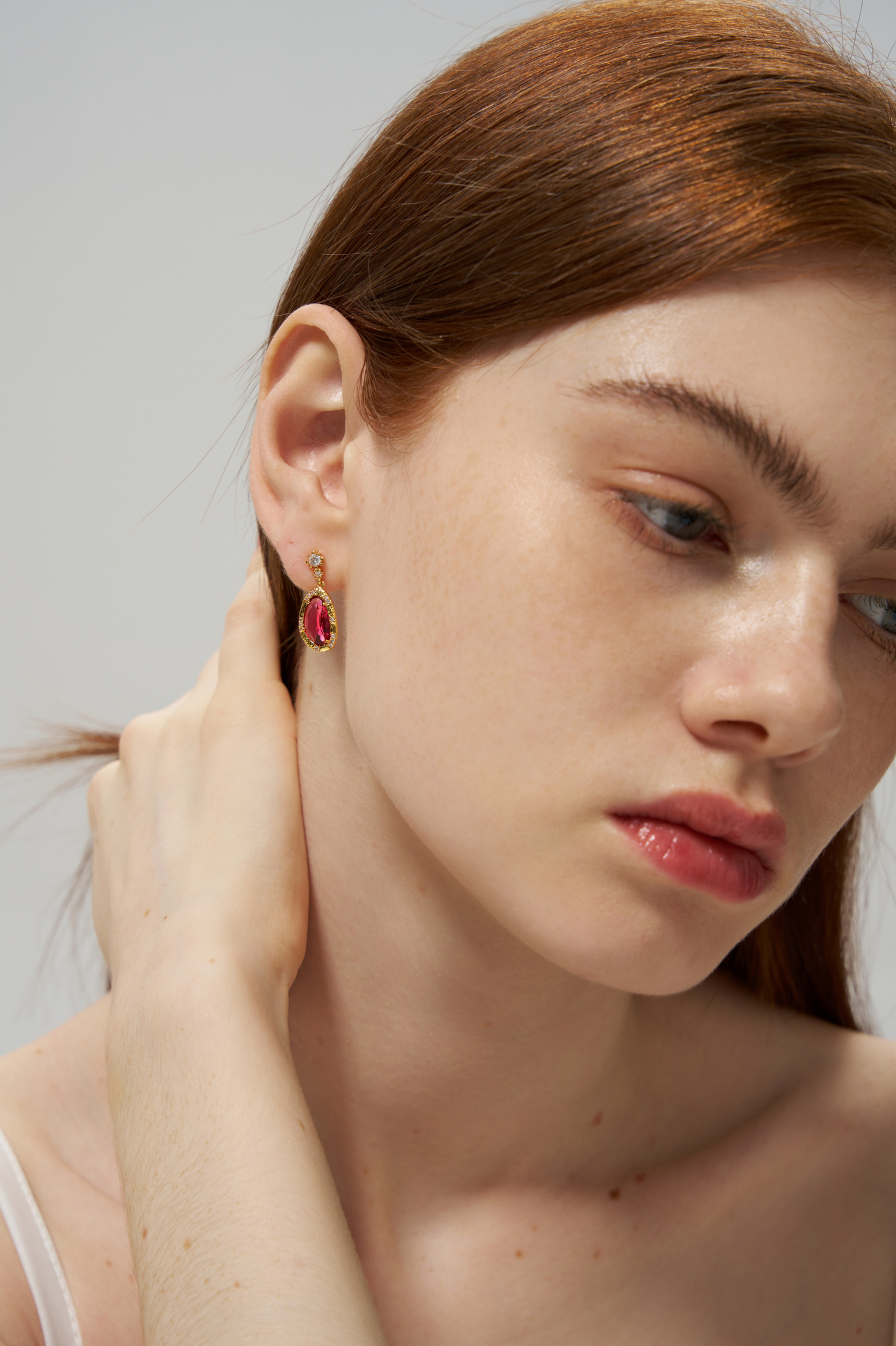 Magenta Ruby Gemstone Gold Stud Earrings