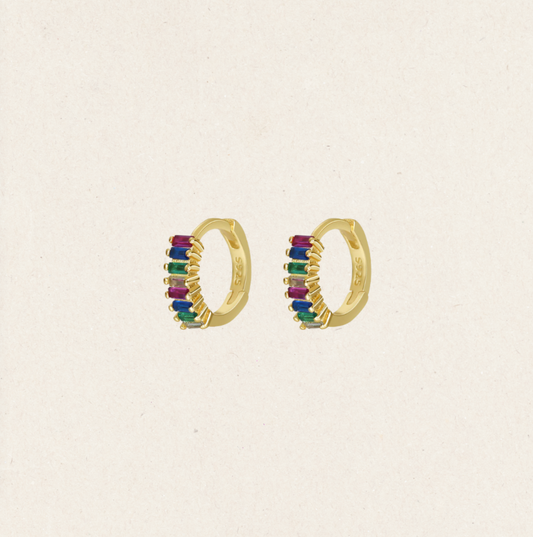 Rainbow Emerald Cut Huggies Earring