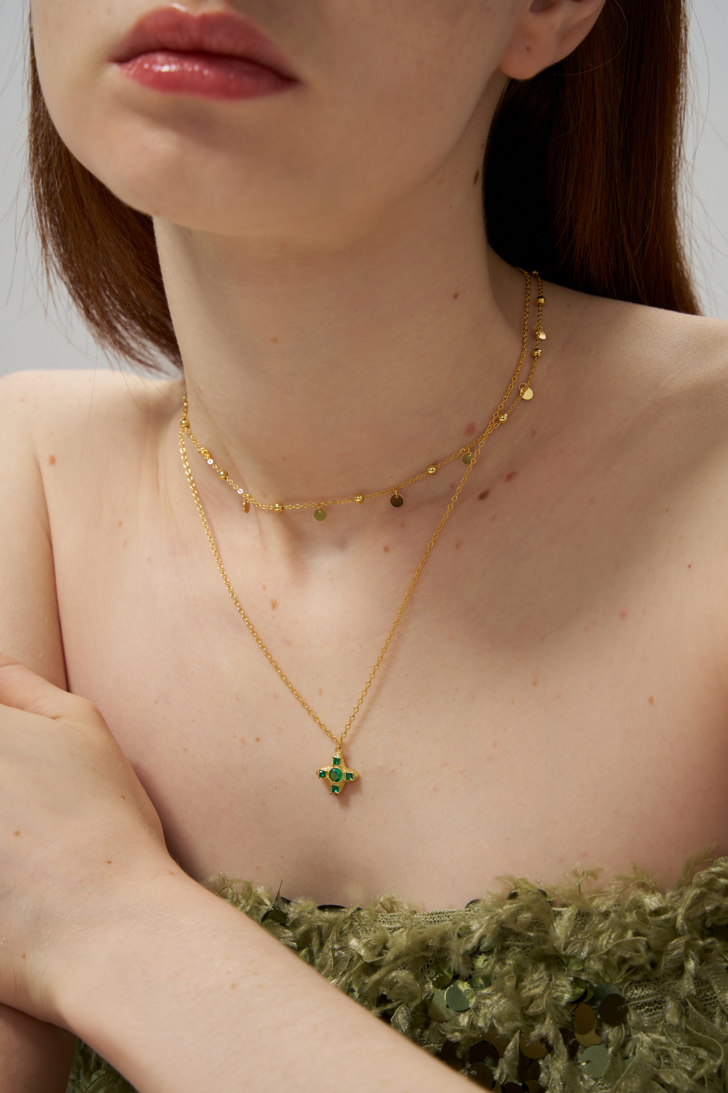 Mini Green Diamond Cross Necklace