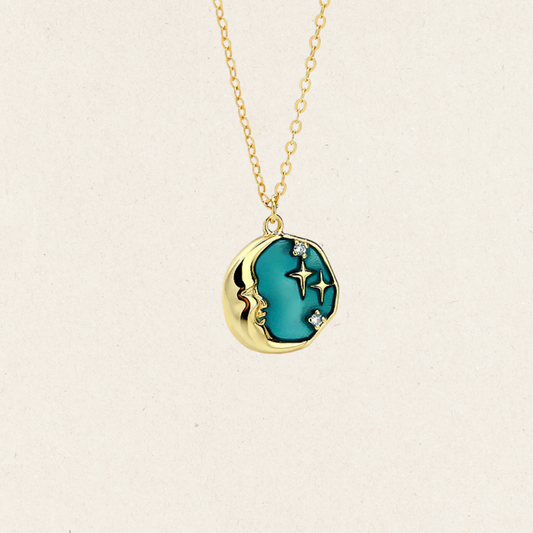 Green Moon Star Coin Necklace