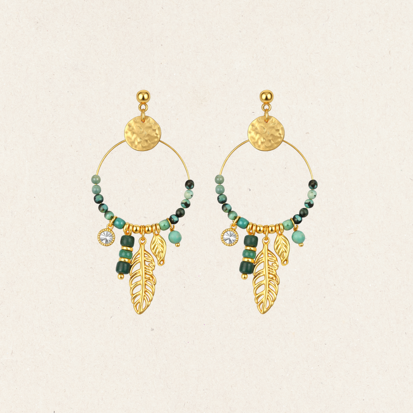 Emerald Bead Stud Earrings