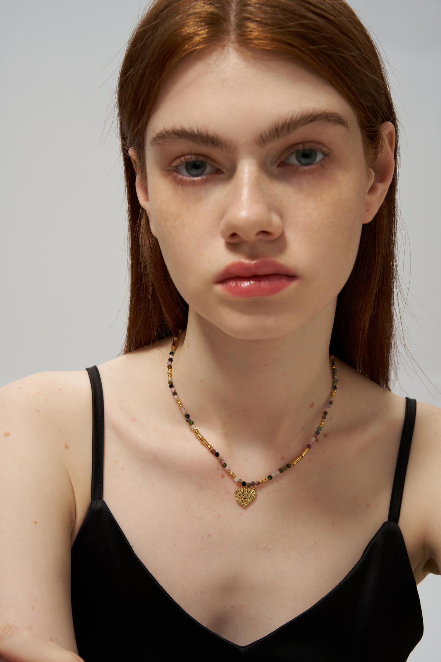 Rainbow Tourmaline Beaded Heart Necklace