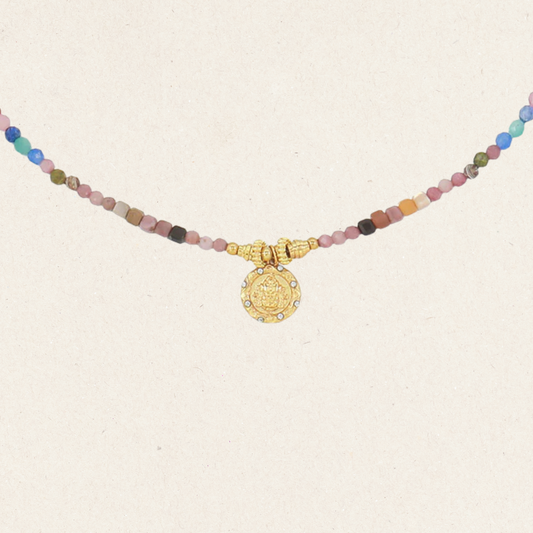Rainbow Tourmaline Coin Necklace