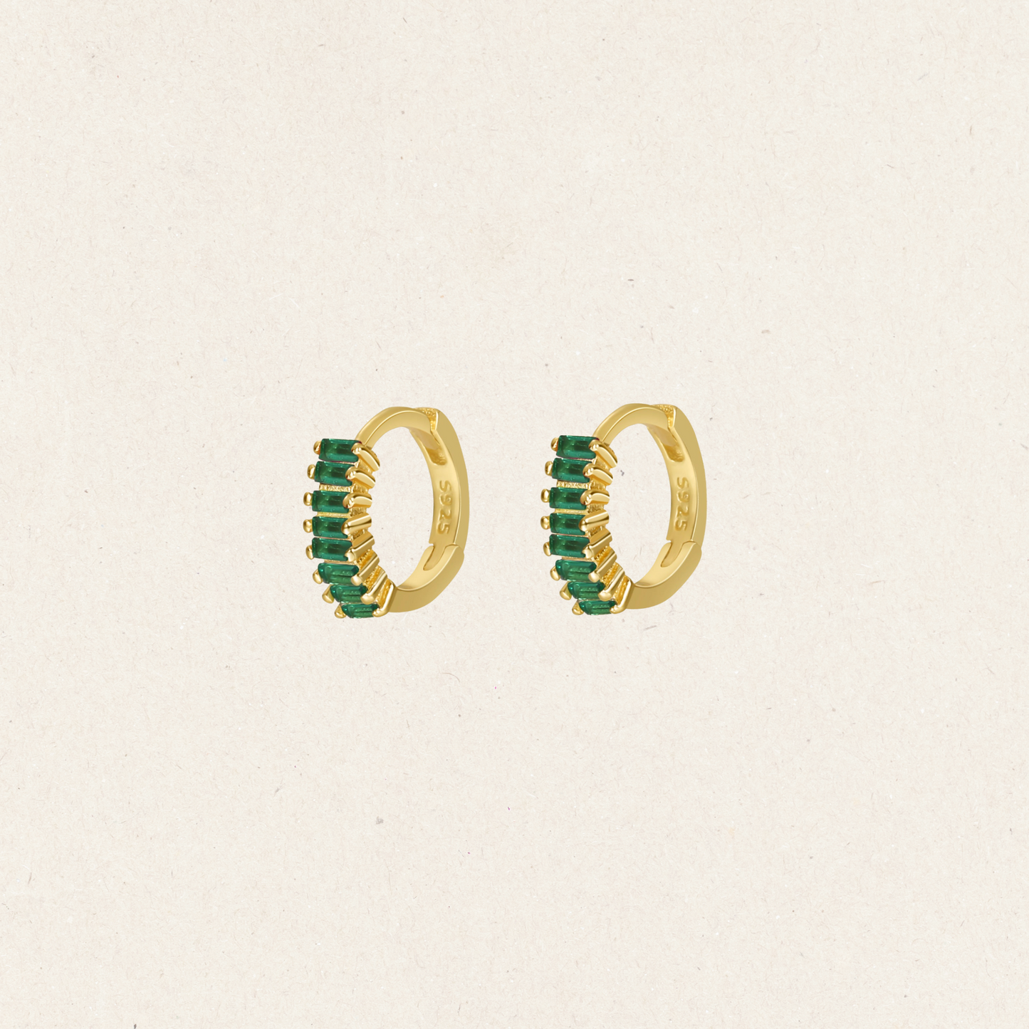 Green Emerald Cut Huggies Earring