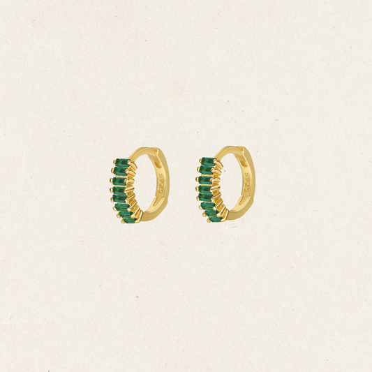 Green Emerald Cut Huggies Earring
