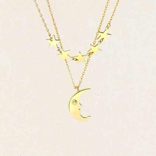 Moon Star Double Layered Necklace