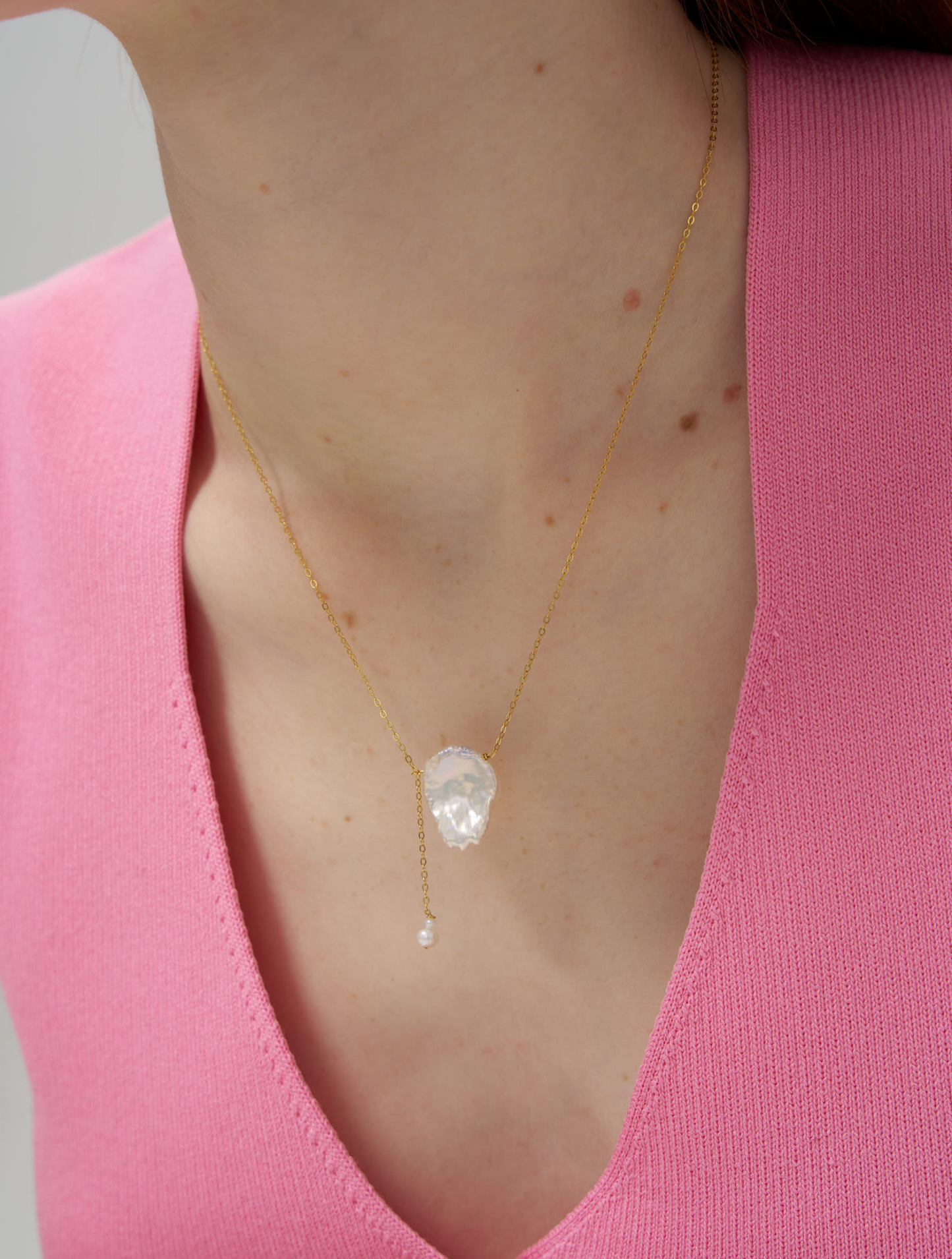 Gold Baroque Lariat Necklace