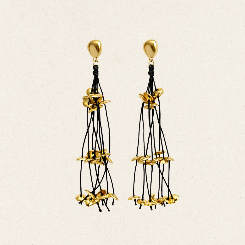 Gold Floral Tassel Earrings