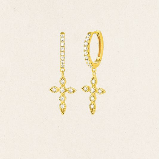 Diamond Cross Hoop Earrings