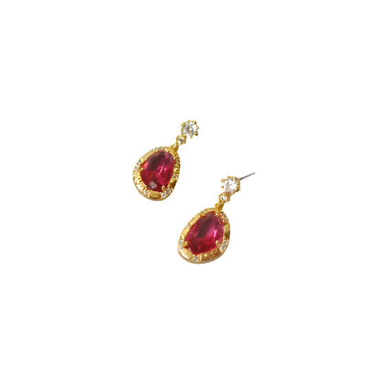 Magenta Ruby Gemstone Gold Stud Earrings
