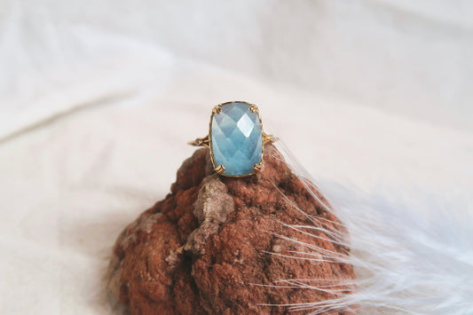 Natural Celestite Ring Black Onyx Ring