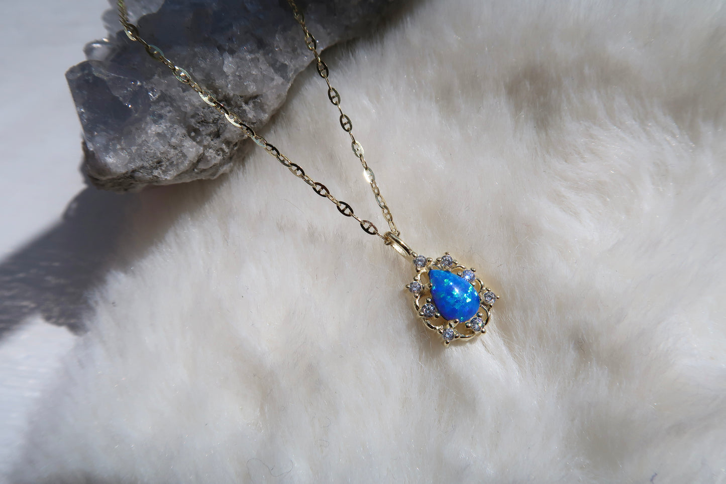Blue Opal Water Drop Necklace