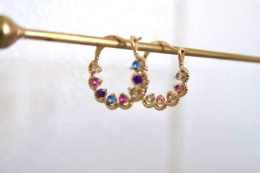 Colorful Gem Daisy Hoop Earring