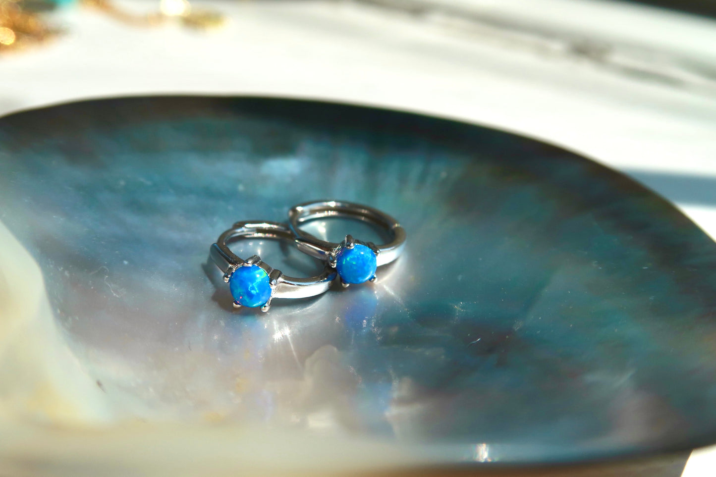 Blue Opal Hoop Earrings