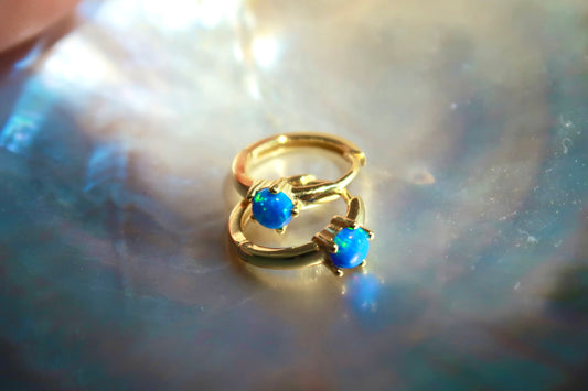 Blue Opal Hoop Earrings