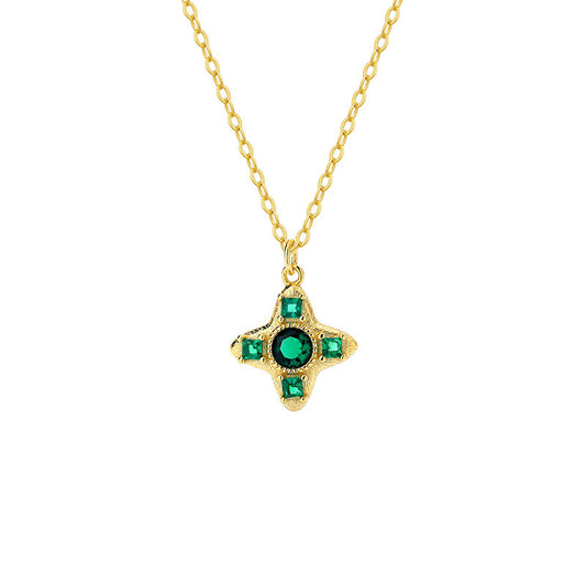 Mini Green Diamond Cross Necklace